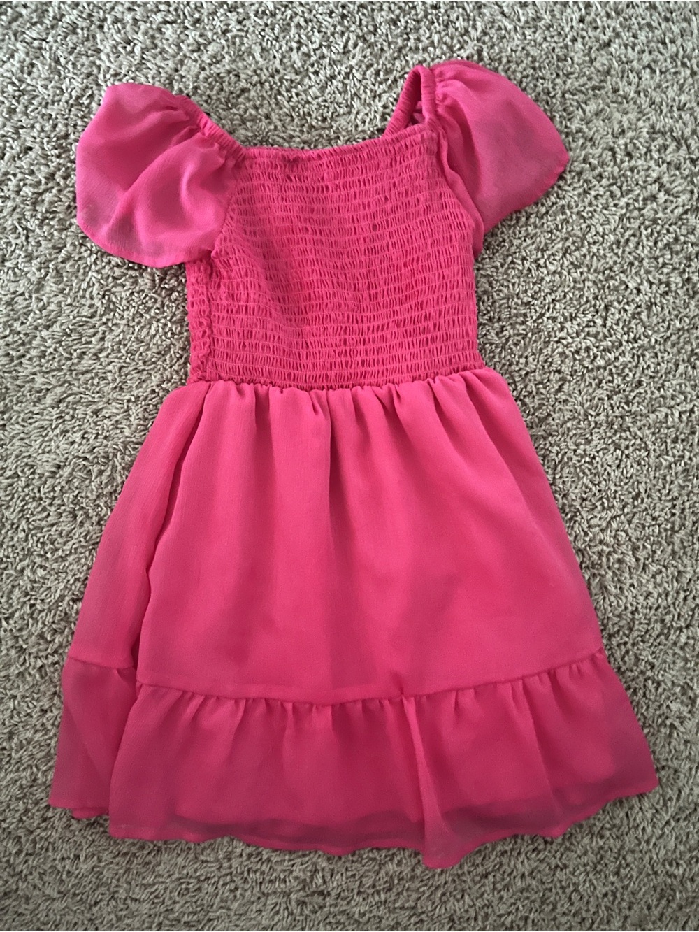 Cat & Jack Bright Pink Smocked Puff-Sleeve Dress